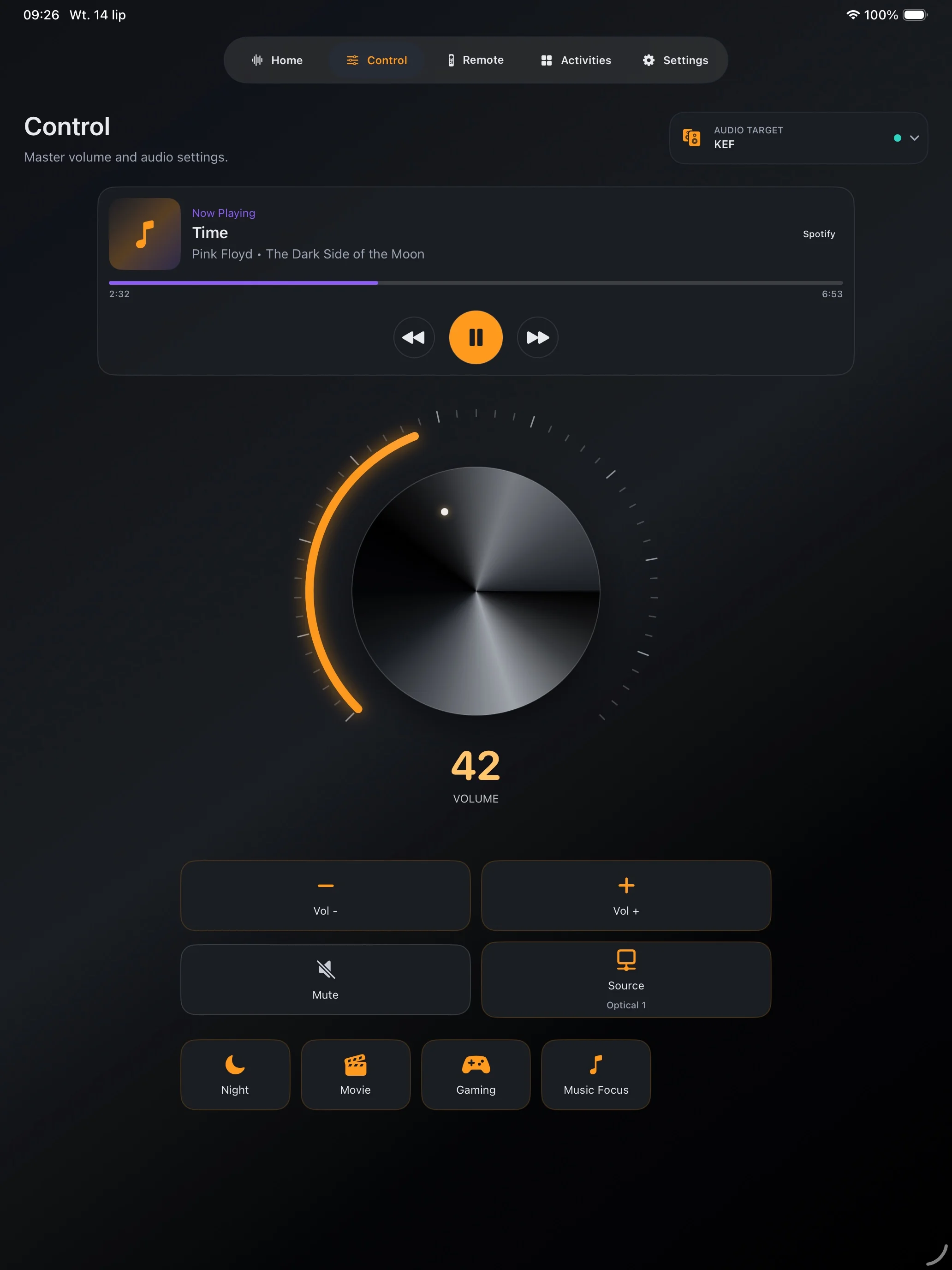 Tactra volume control on iPad