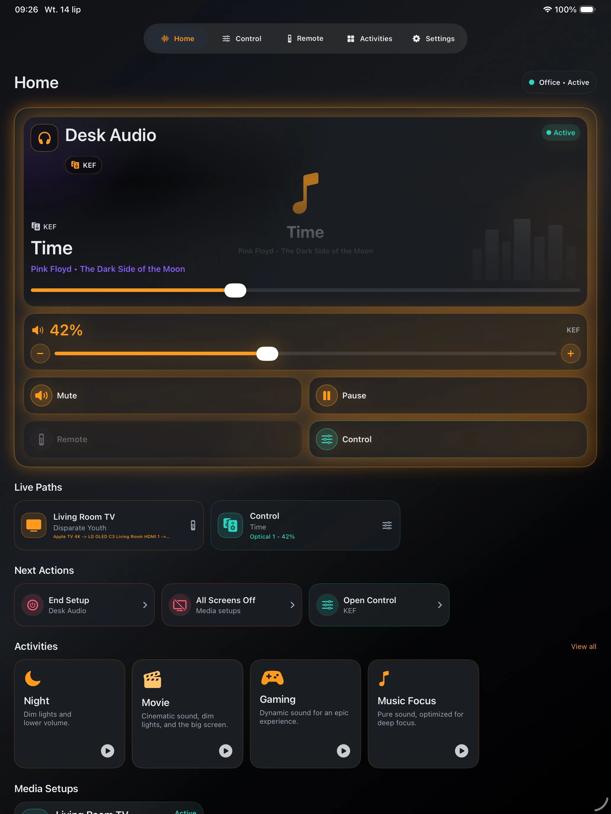 Saved devices and quick actions in Tactra Home