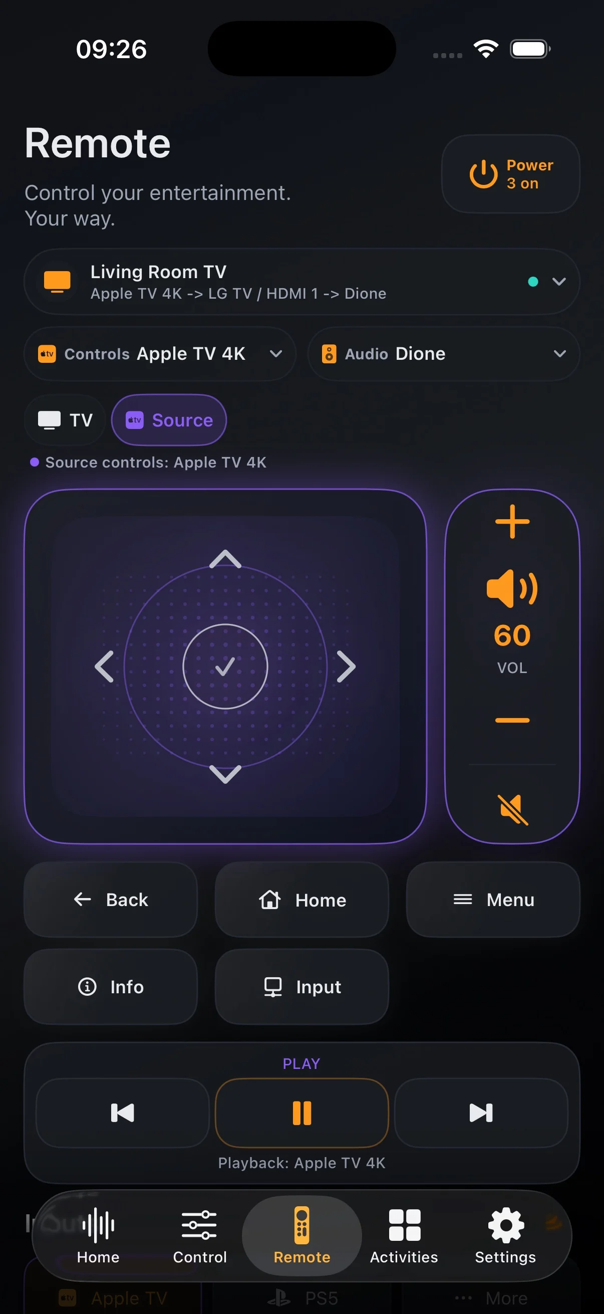 Touch navigation in Tactra Remote