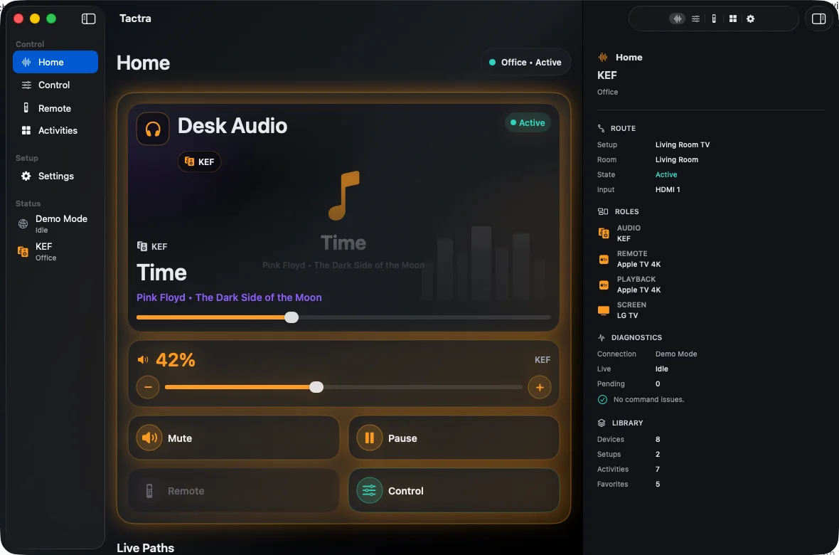 Tactra Home and device controls on Mac